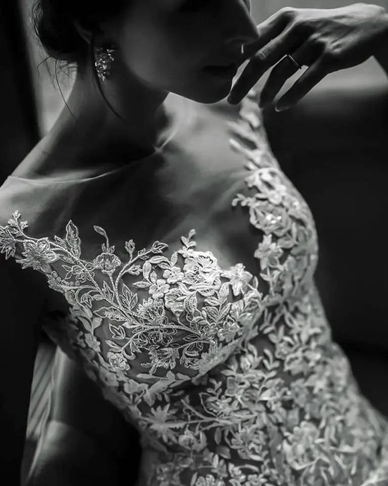 Portrait Photo of Wedding Dress in Black and White 