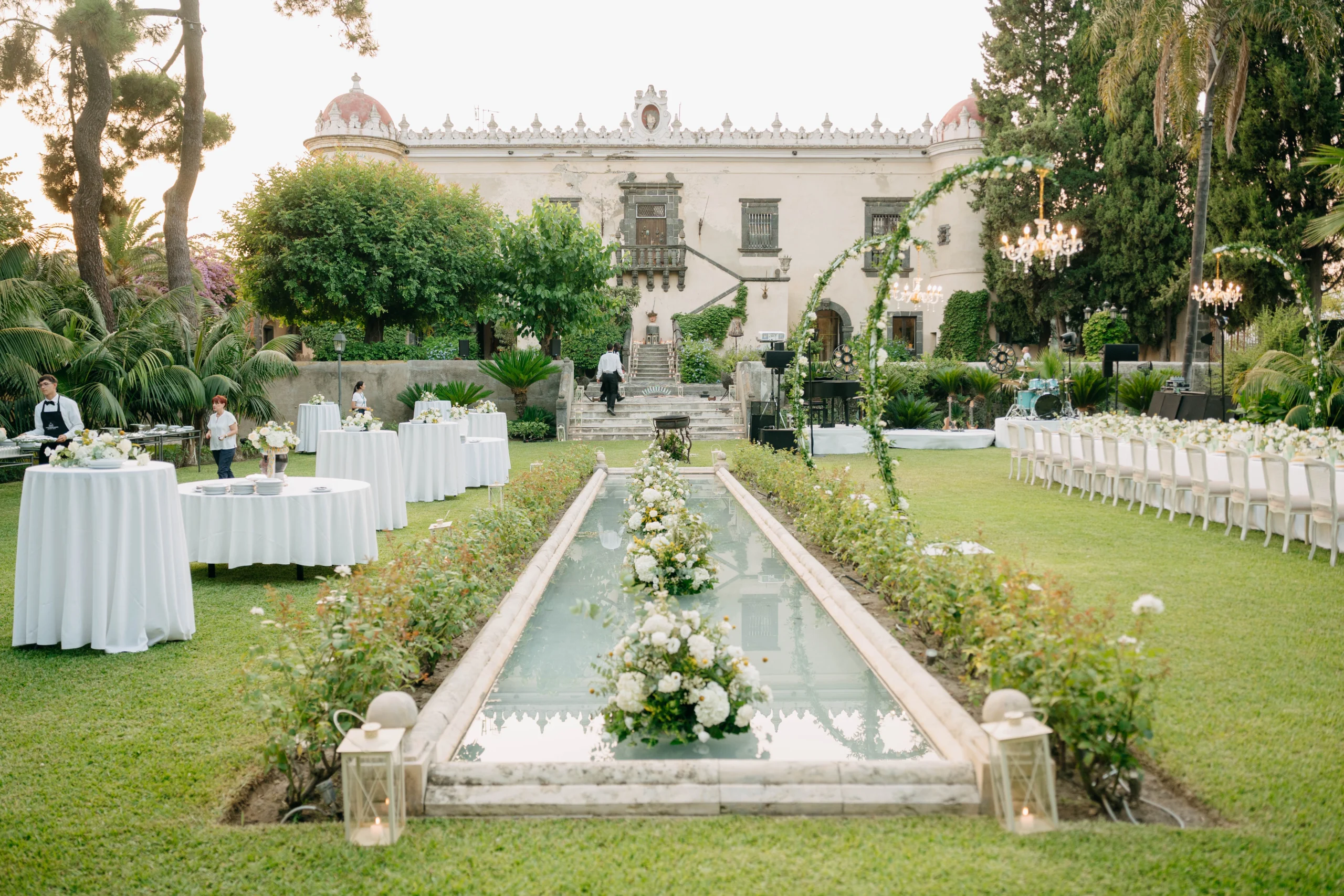 Historic Sicilian villa with blooming bougainvillea – perfect backdrop for summer weddings in Italy