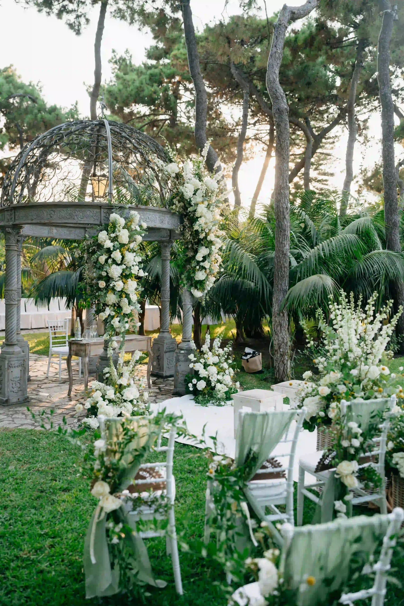 Ceremony space with golden light at sunset