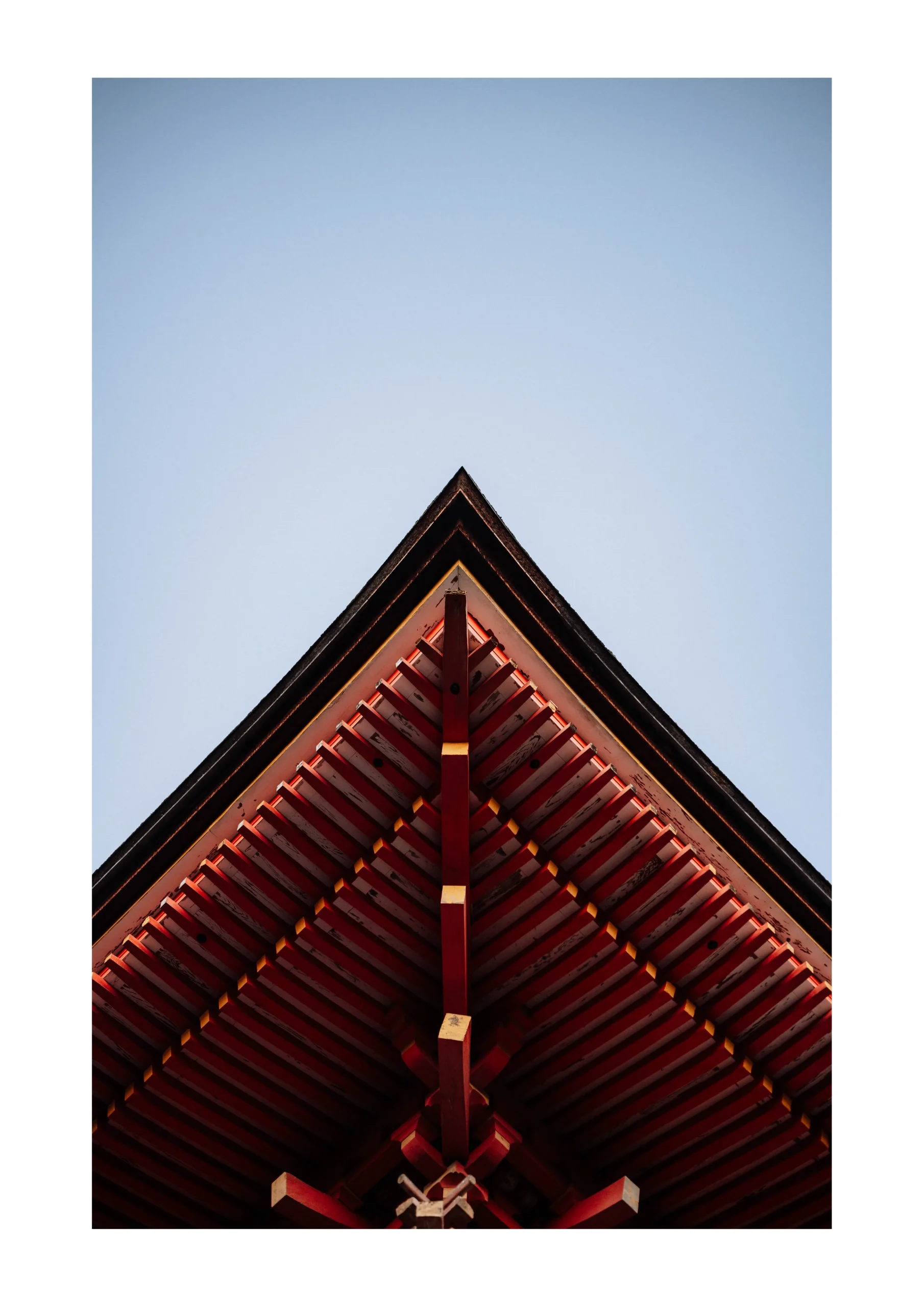 Kyoto fine art print showing red Japanese temple roof architecture