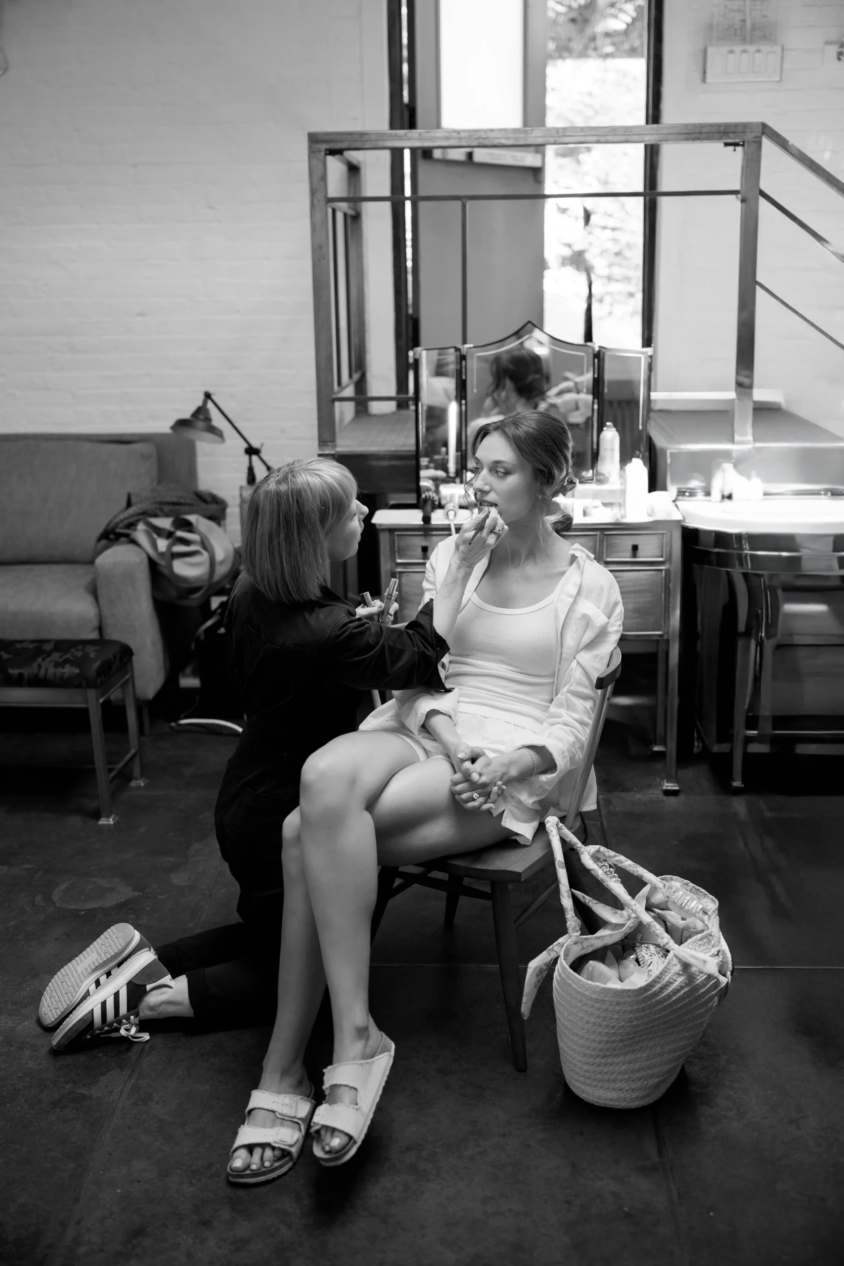 Bride getting ready at The Foundry NYC wedding in New York