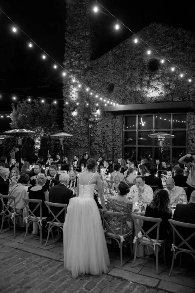 Bride entering The Foundry NYC dinner reception