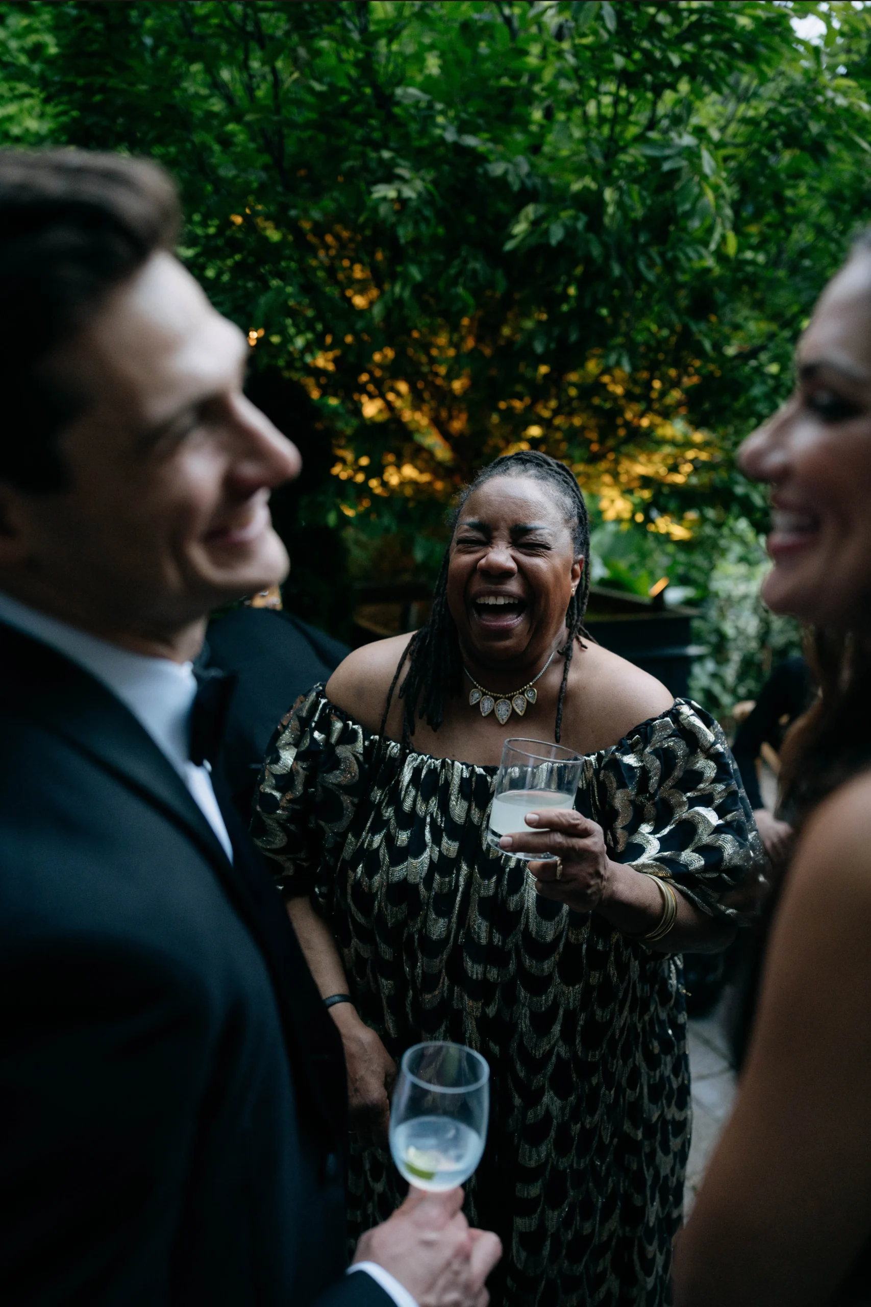Guest laughing at The Foundry NYC wedding reception