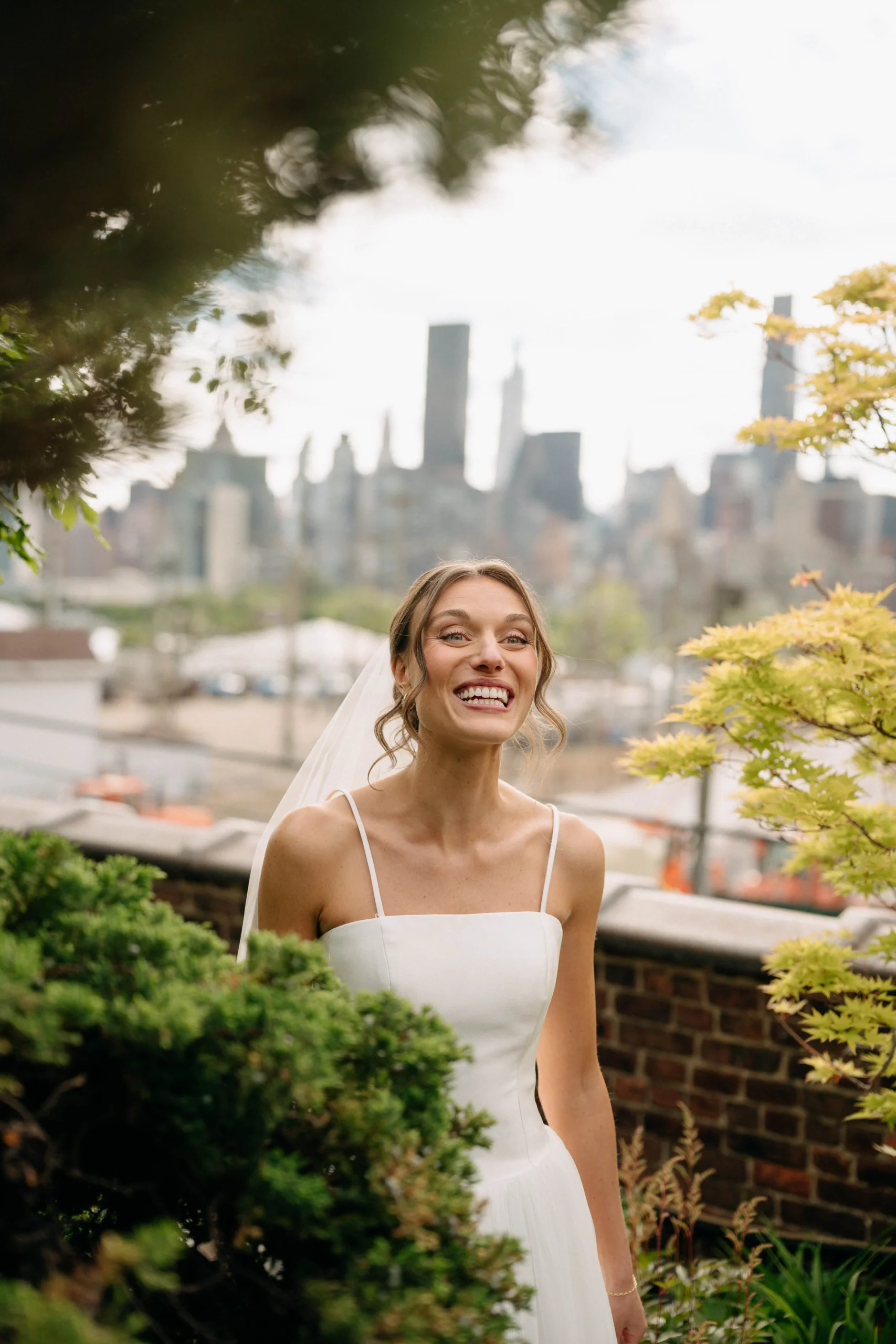 Bride portrait at The Foundry NYC with New York skyline